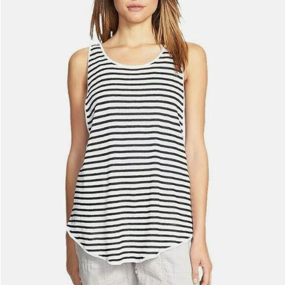 EILEEN FISHER Fine Italian Linen Striped Knit Muscle Tank Top Black White Size S - Picture 1 of 8